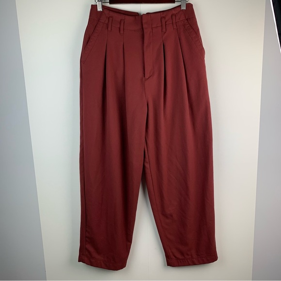 Free People Calla Burgundy Dark Red Pleated High Rise Trouser Pants Size 4 - Picture 1 of 9